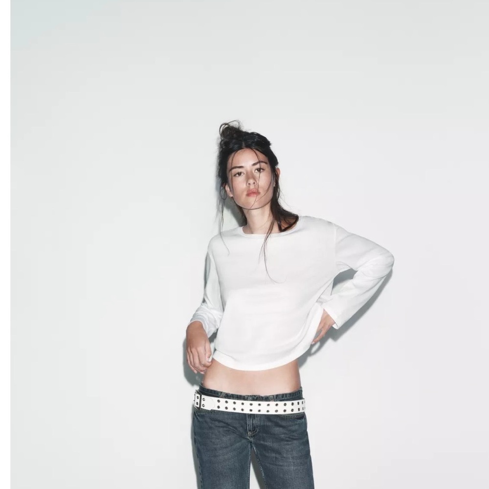 Women's White Long-Bell Sleeve Boatneck Top